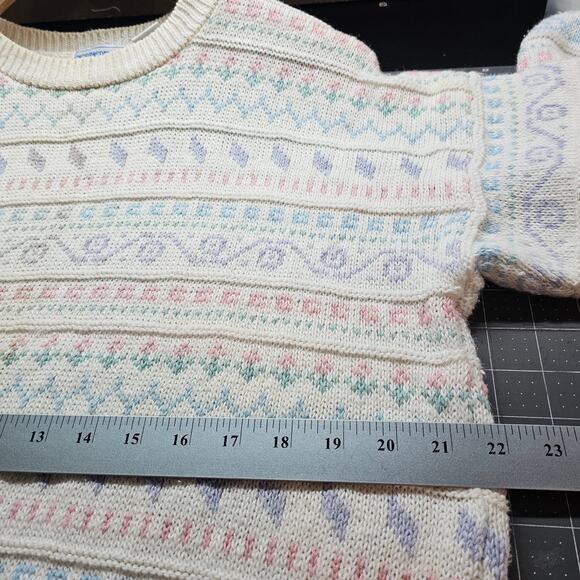 Vintage Northern Isles Sweater Mens Large White 90s Spring Cosby Cottage Preppy - Picture 7 of 9